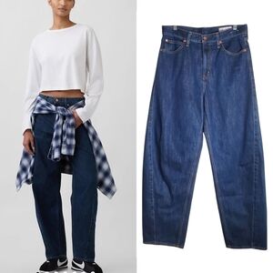 NWOT GAP High Rise Barrel Denim Jeans 10 32" Dark Wash Casual Boho Baggy Comfy